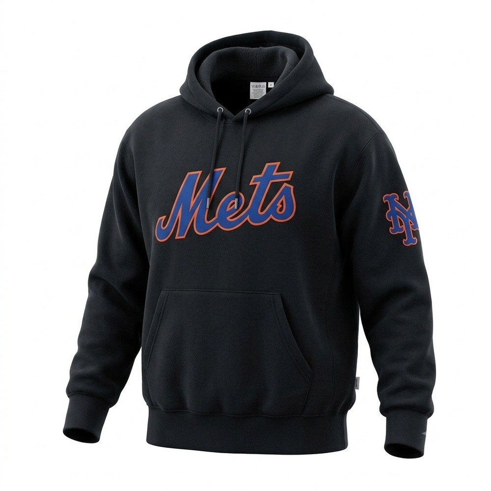 Vintage Majestic New York Mets MLB Hoodie Sweatshirt Mens XL Black Embroidered